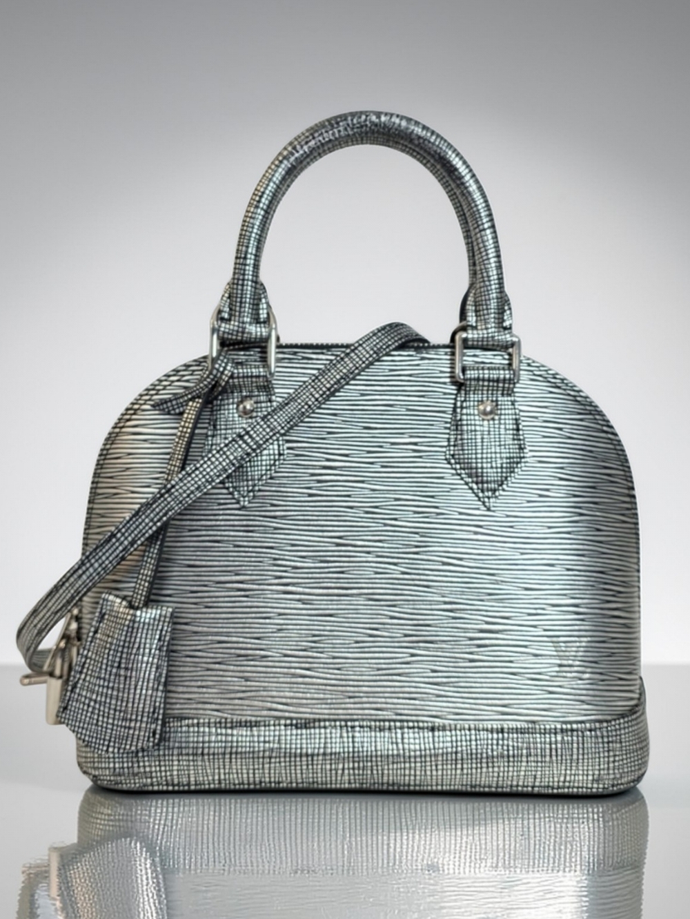 Louis Vuitton Alma BB Epi Leather Metallic Silver Black Crossbody Bag